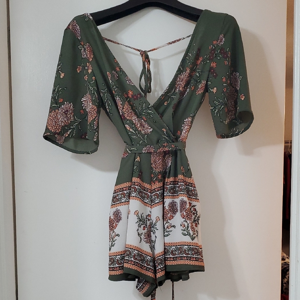 Blue Rain Green Floral Romper